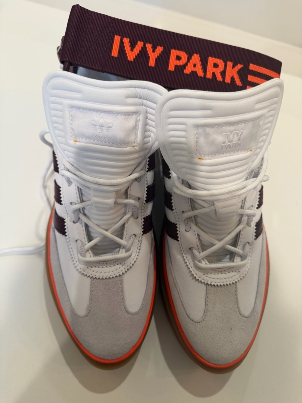 IVY PARK White High-Top Sneakers with Maroon & Orange Branding - Addidas